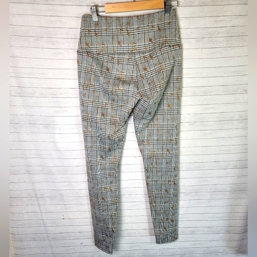 LYSSE PLAID LEGGINGS W GOLD LEAF PRINT DESIGN, SZ SMALL - Picture 6 of 12